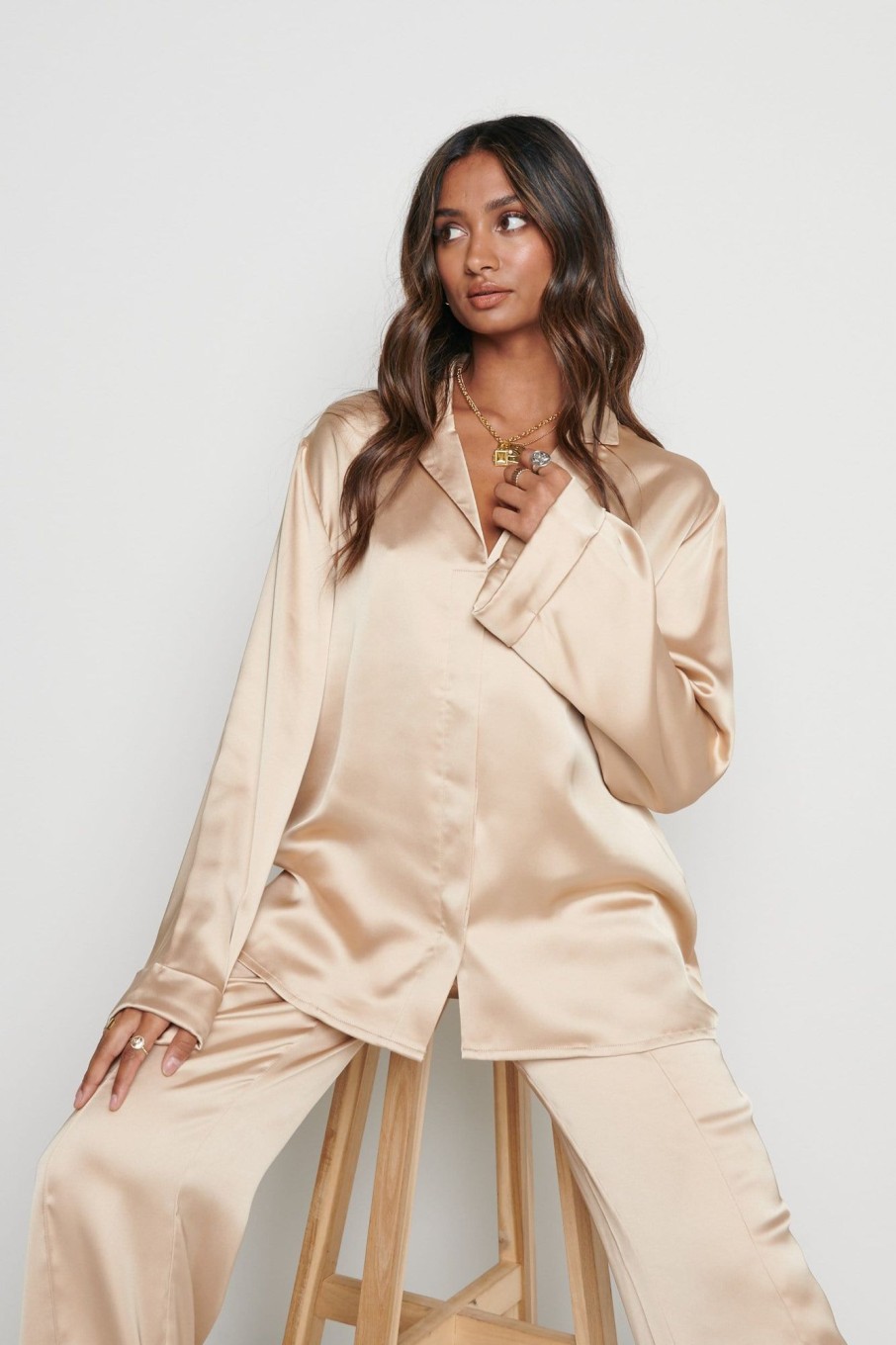 Clothing Pretty Lavish | Hailee Relaxed Blouse Champagne