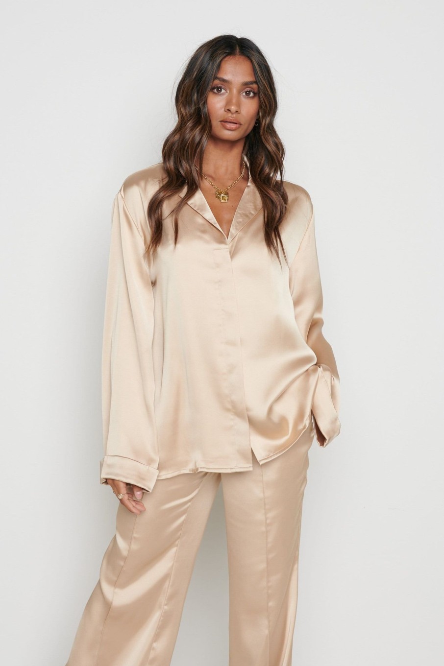 Clothing Pretty Lavish | Hailee Relaxed Blouse Champagne