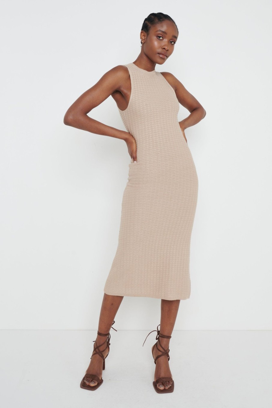 Clothing Pretty Lavish | Celine Crochet Midi Dress Taupe