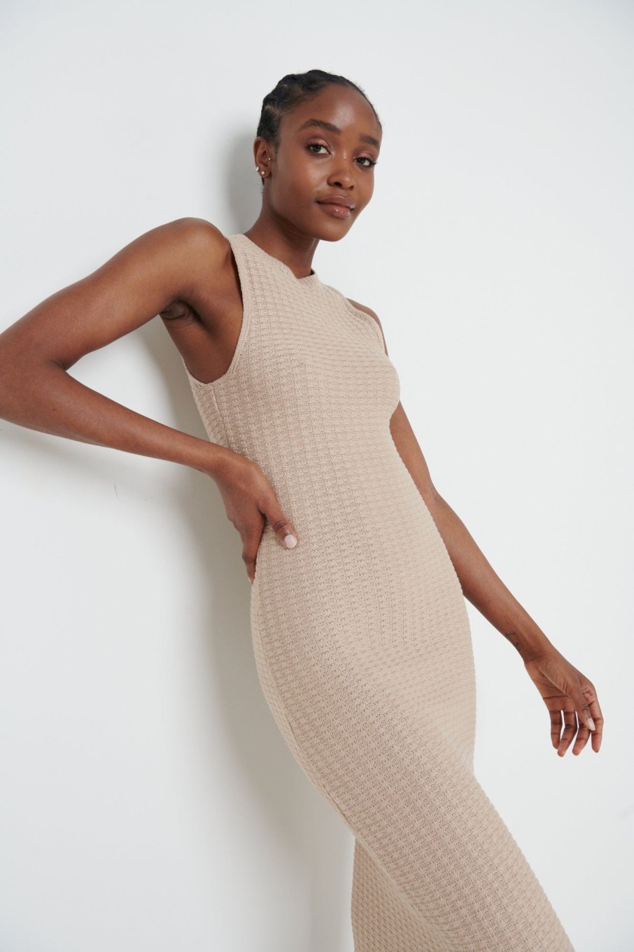 Clothing Pretty Lavish | Celine Crochet Midi Dress Taupe