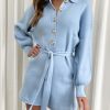 Clothing Pretty Lavish | Darcie Balloon Sleeve Knit Playsuit Blue