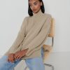 Clothing Pretty Lavish | Amory Grown Neck Knit Jumper Beige