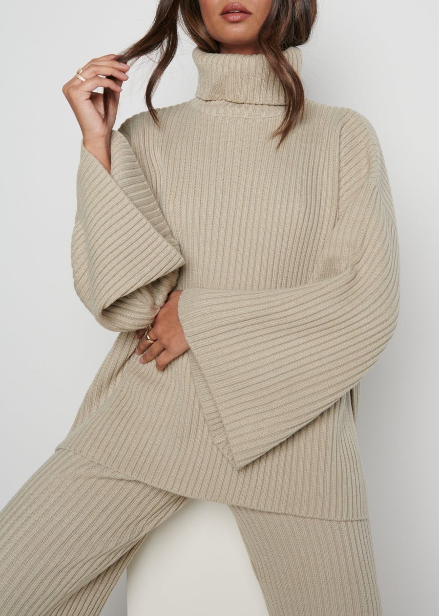 Clothing Pretty Lavish | Lina Ribbed Jumper Stone