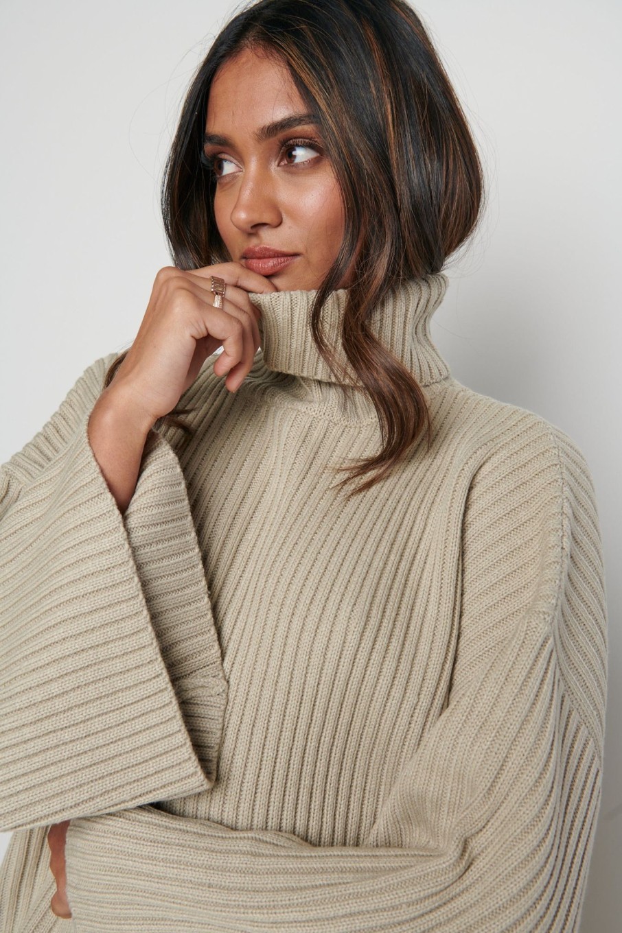 Clothing Pretty Lavish | Lina Ribbed Jumper Stone