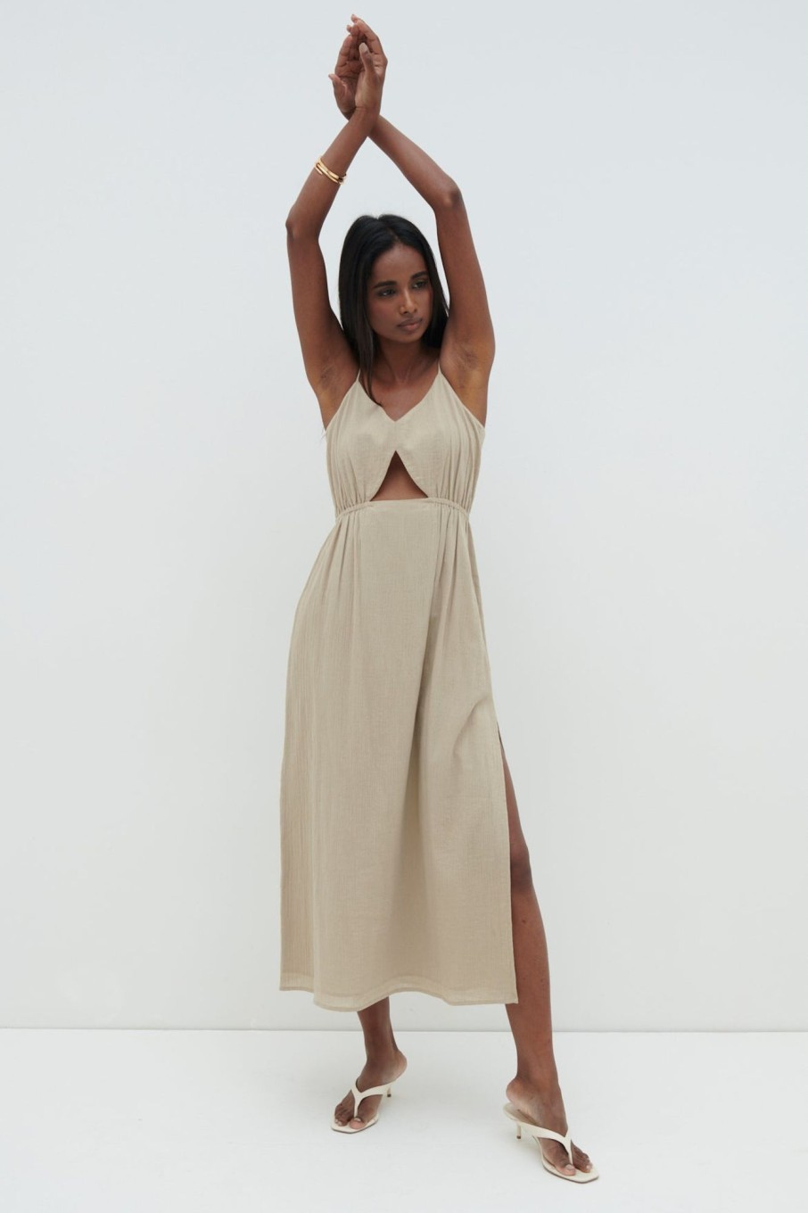 Clothing Pretty Lavish | Talia Cut Out Midaxi Dress Stone