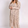 Clothing Pretty Lavish | Curve Dotty Day Dress Beige Polka Dot