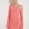 Clothing Pretty Lavish | Anouska Asymmetric Knit Dress Coral