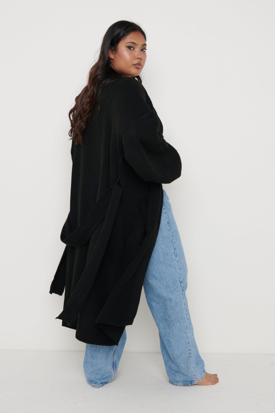 Clothing Pretty Lavish | Curve Arden Midi Tie Cardigan Black