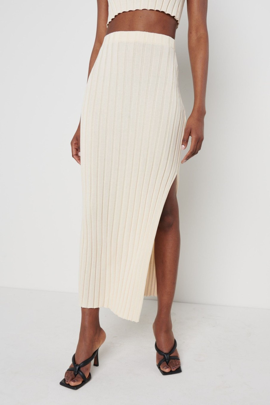 Clothing Pretty Lavish | Auden Rib Knit Skirt Cream