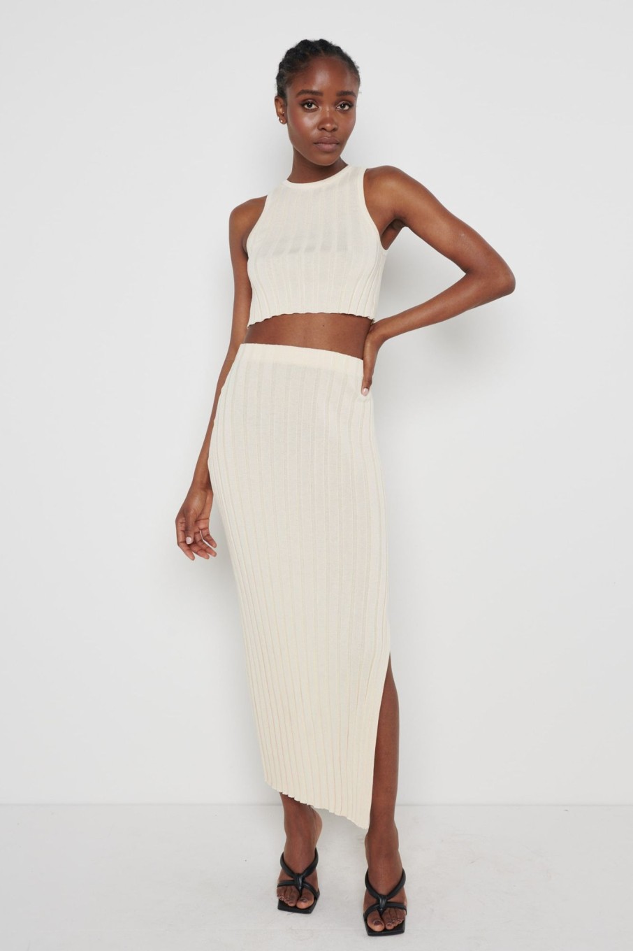 Clothing Pretty Lavish | Auden Rib Knit Skirt Cream