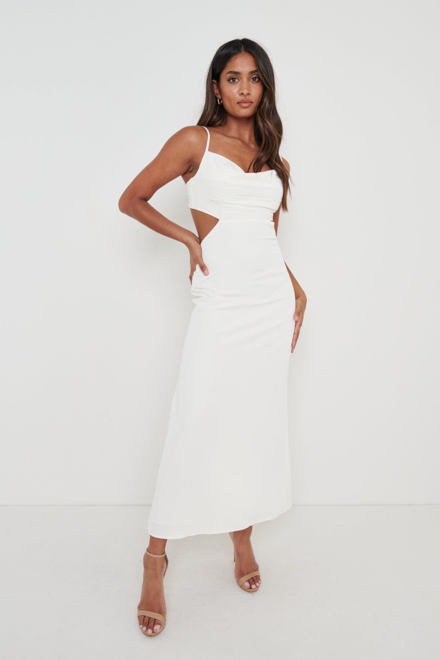 Clothing Pretty Lavish | Reva Cut Out Midaxi Dress Cream