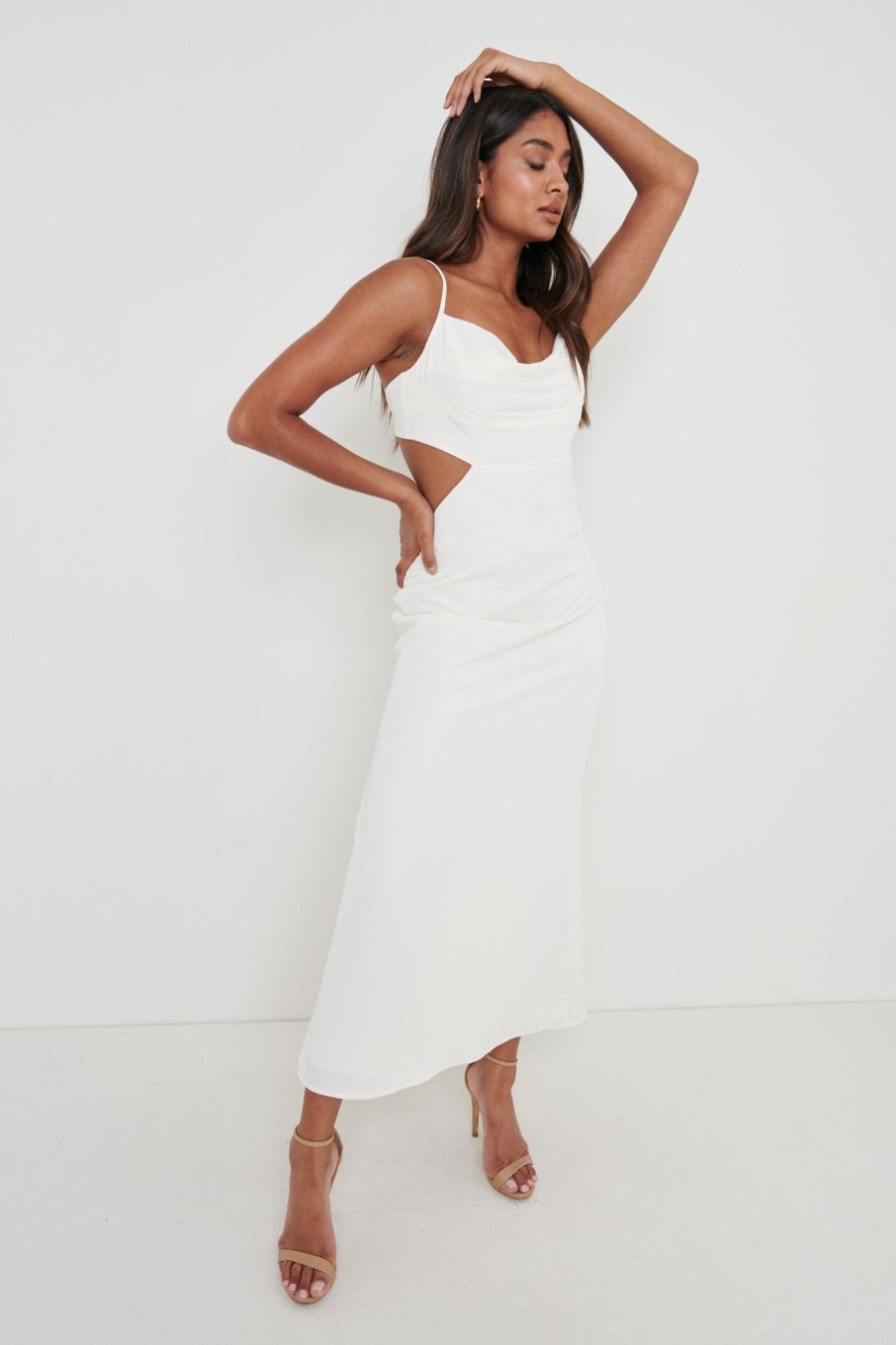 Clothing Pretty Lavish | Reva Cut Out Midaxi Dress Cream