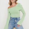 Clothing Pretty Lavish | Brigitte Asymmetric Knit Top Green