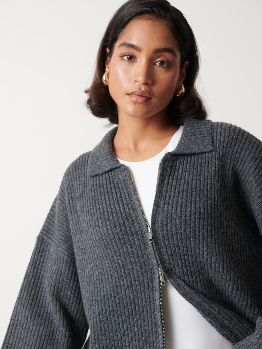 Clothing Pretty Lavish | Carla Zipped Knit Jumper Charcoal