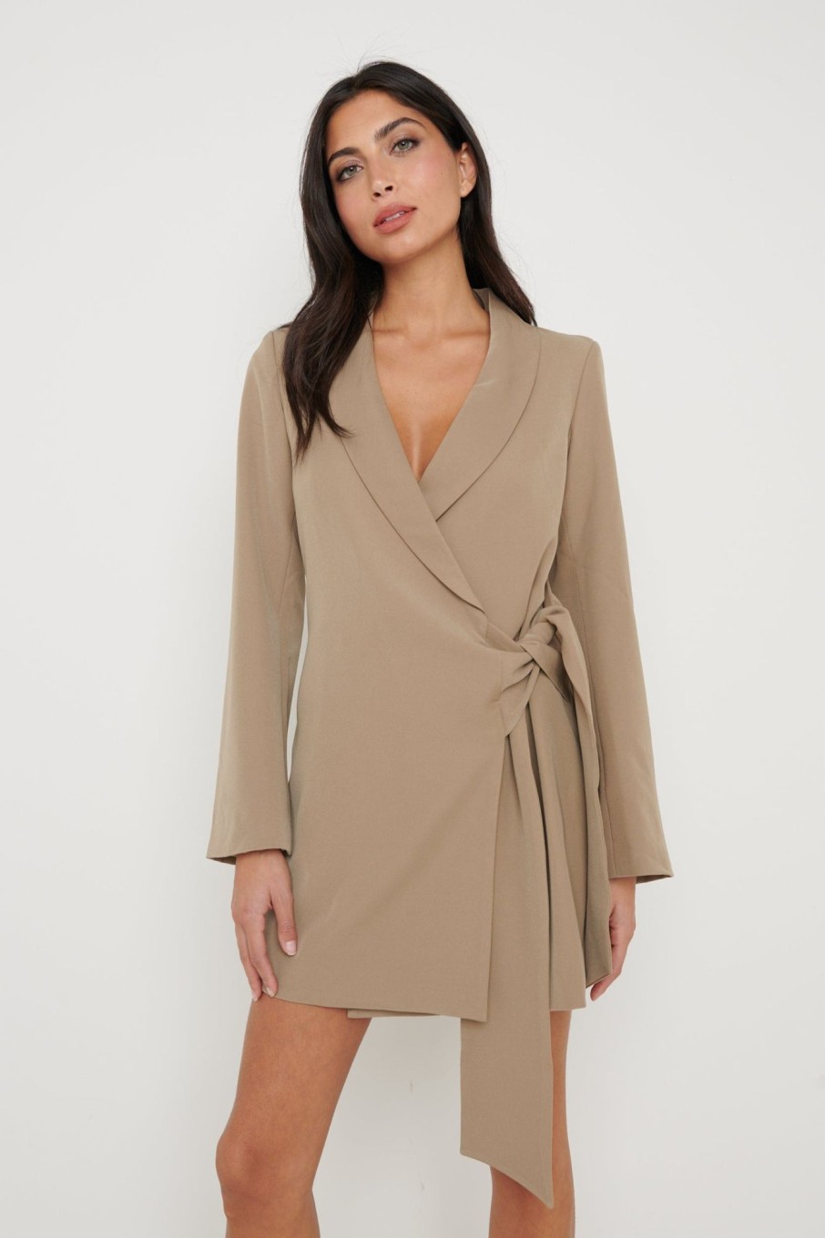 Clothing Pretty Lavish | Arielle Wrap Tie Blazer Mini Dress Taupe