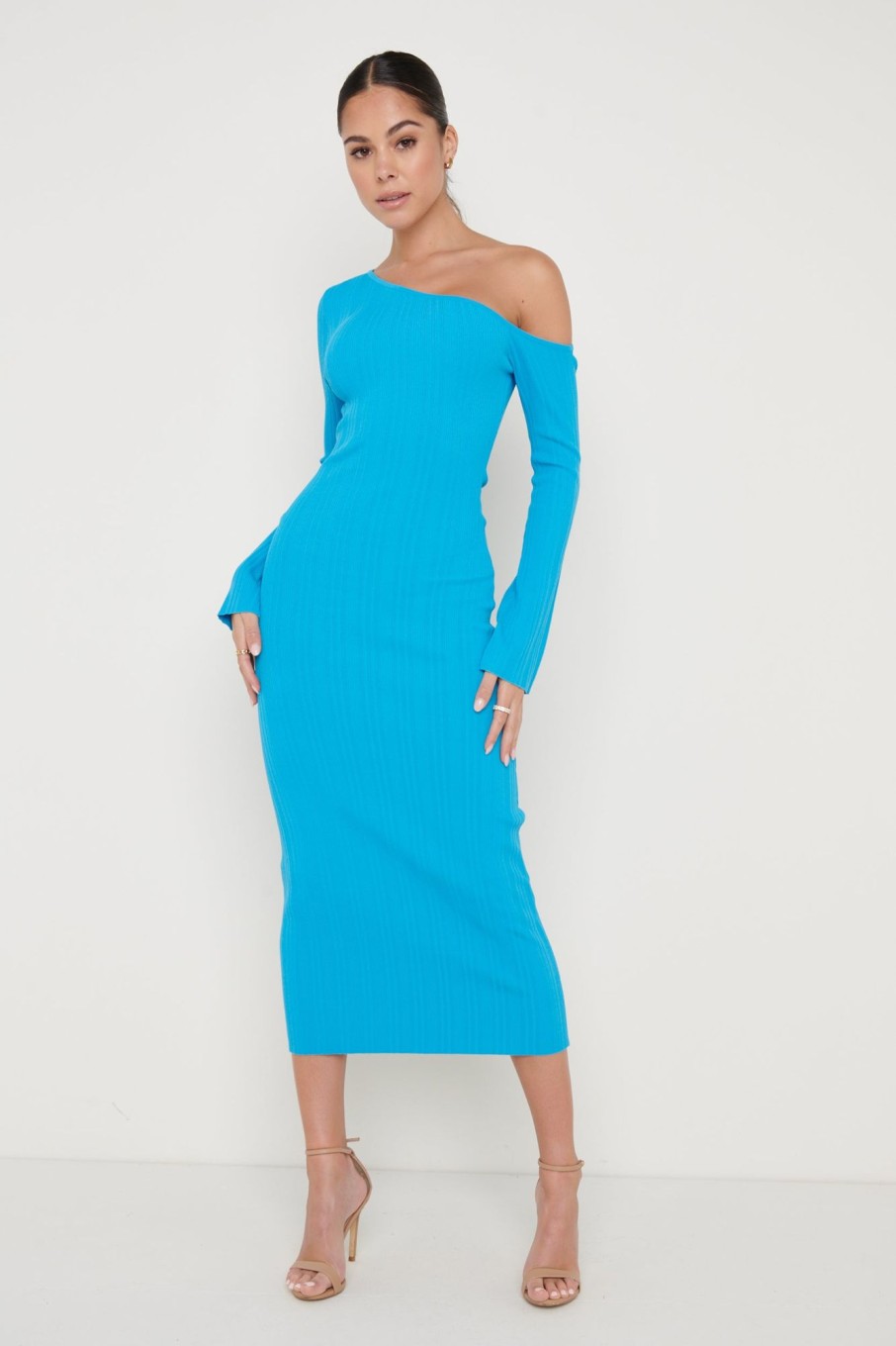 Clothing Pretty Lavish | Anouska Asymmetric Knit Dress Blue