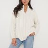 Clothing Pretty Lavish | Braelyn Zip Collared Knit Jumper Cream