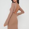 Clothing Pretty Lavish | Priscilla High Neck Backless Mini Knit Dress Mocha