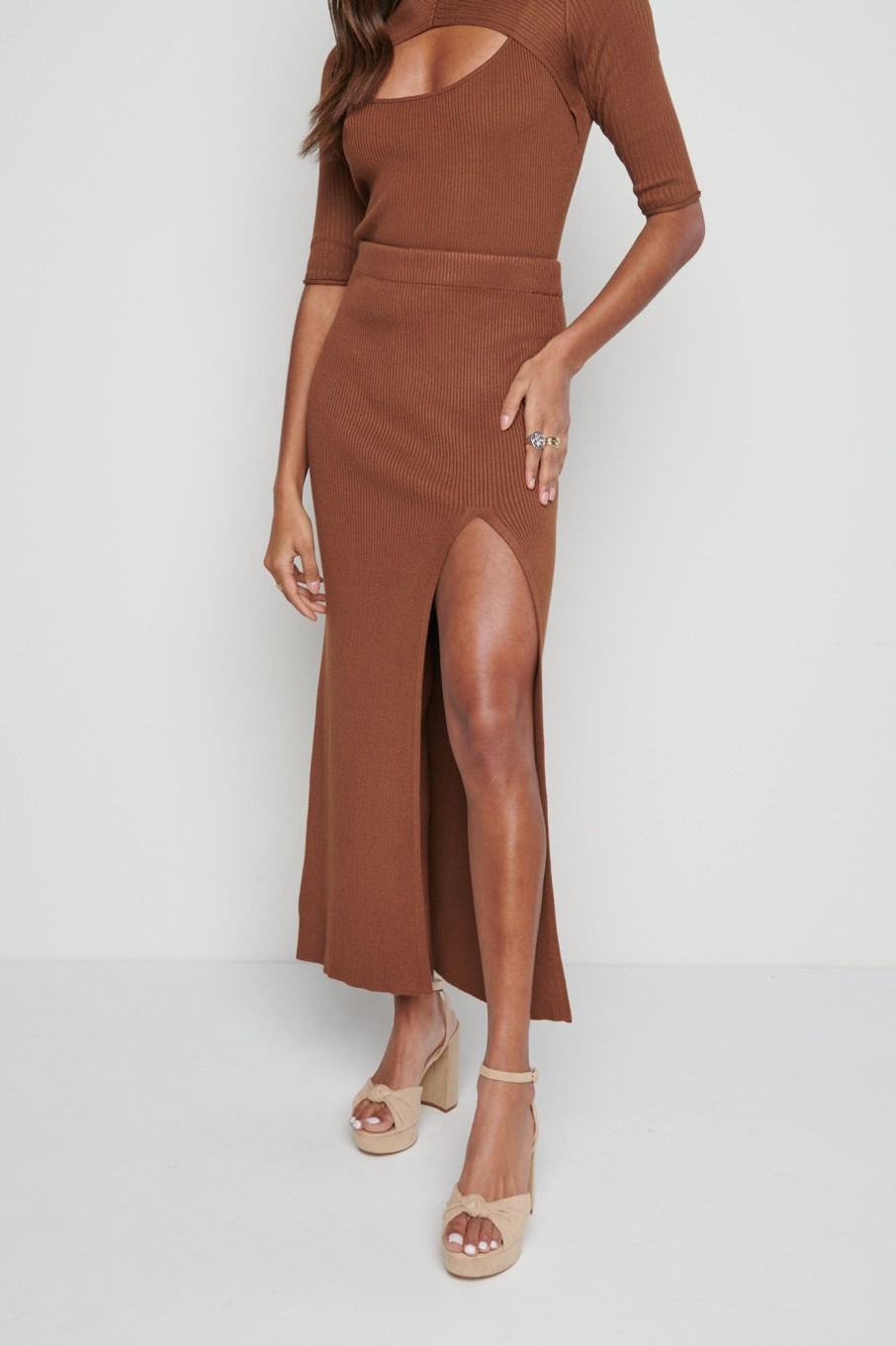 Clothing Pretty Lavish | Serena Knit Skirt Brown