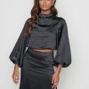 Clothing Pretty Lavish | Yasmin Balloon Sleeve Crop Blouse Black