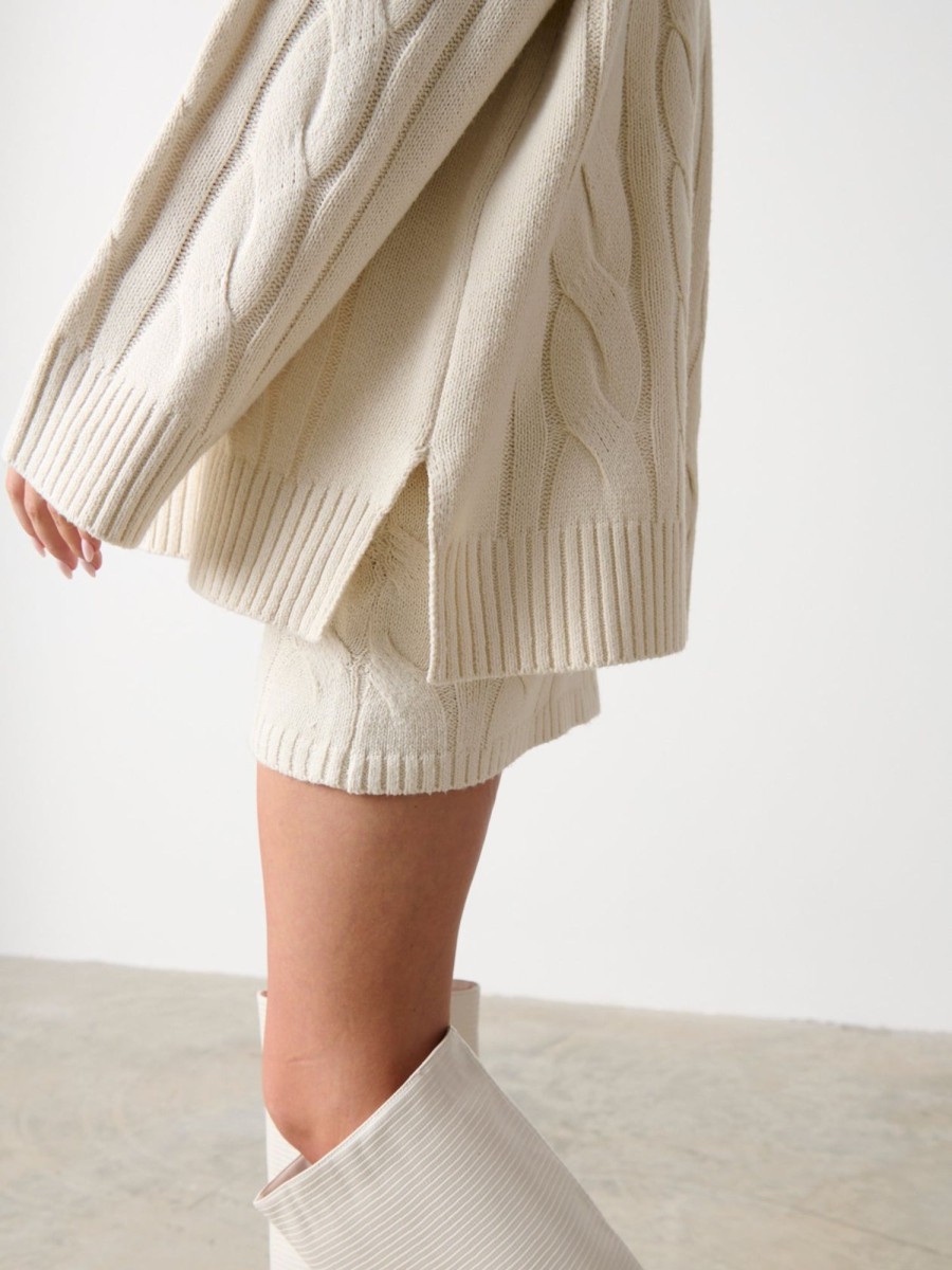 Clothing Pretty Lavish | Caprice Cable Knit Roll Neck Jumper Cream