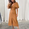 Clothing Pretty Lavish | Alara Puff Sleeve Dress Brown