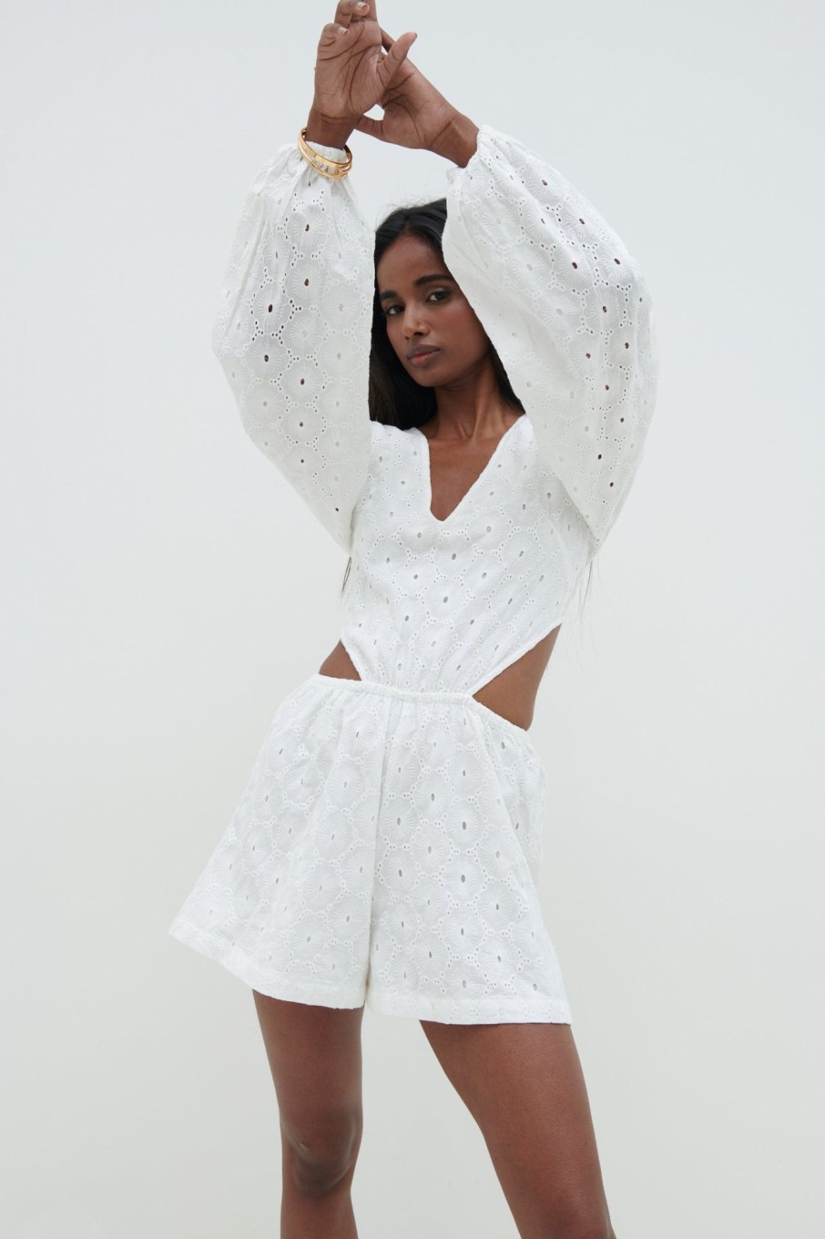 Clothing Pretty Lavish | Tara Broderie Playsuit White