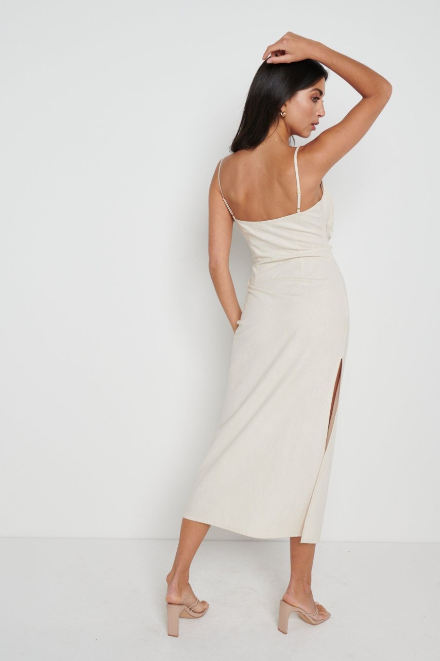 Clothing Pretty Lavish | Keisha Ruched Midaxi Dress Sand