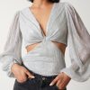 Clothing Pretty Lavish | Josie Metallic Blouse Silver