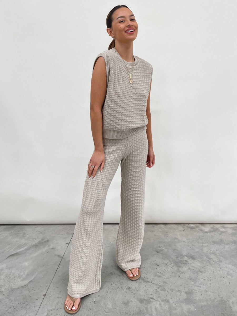 Clothing Pretty Lavish | Quinn Crochet Knit Bottoms Taupe