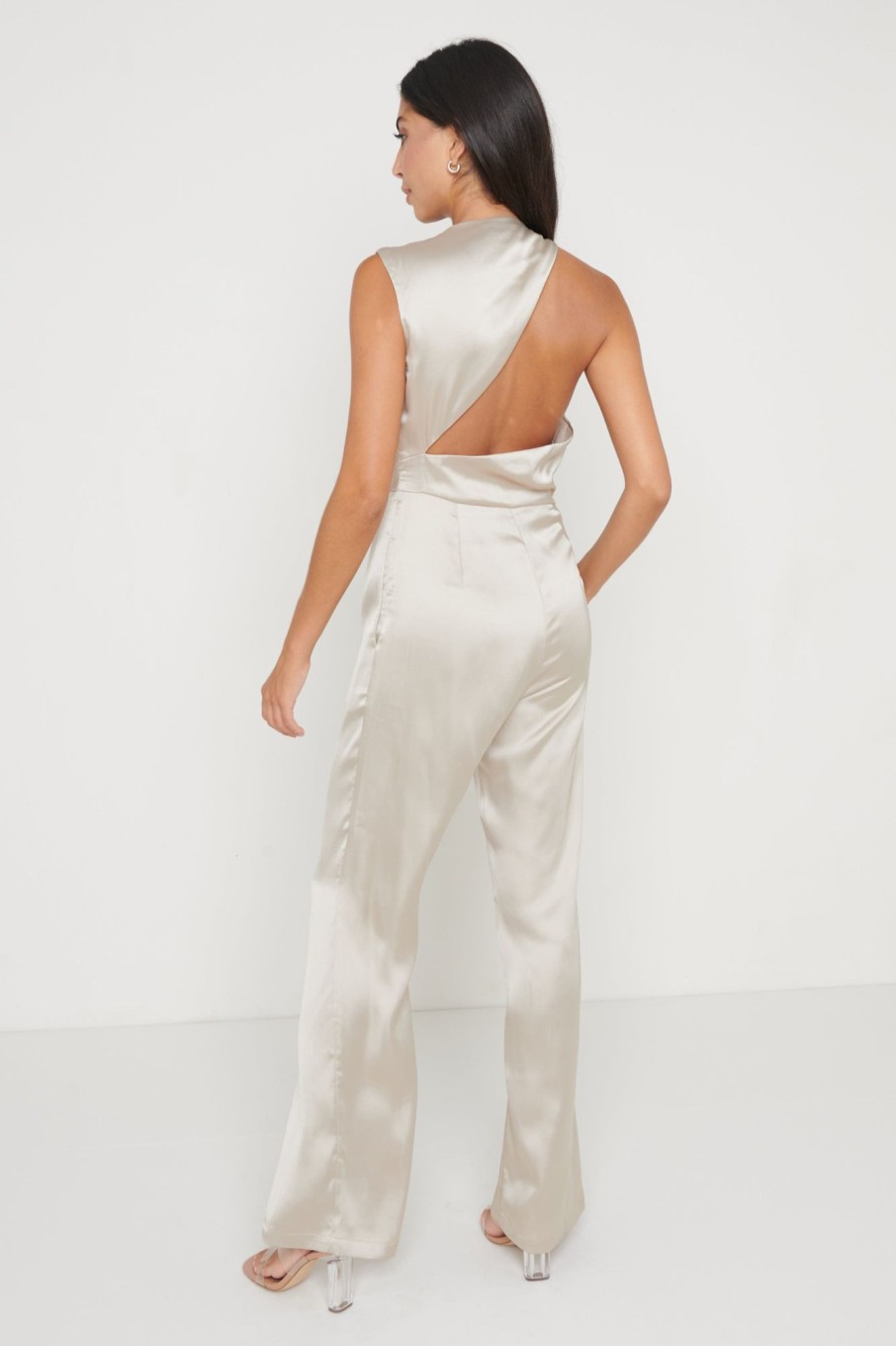 Clothing Pretty Lavish | Jett Backless Jumpsuit Taupe