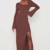 Clothing Pretty Lavish | Emmie Cut Out Knit Midaxi Dress Brown