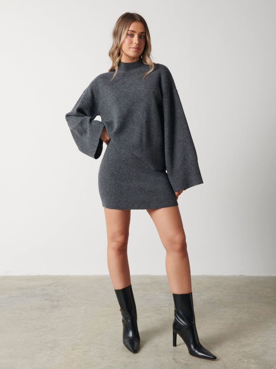 Clothing Pretty Lavish | Sloane A-Line Knit Mini Skirt Charcoal