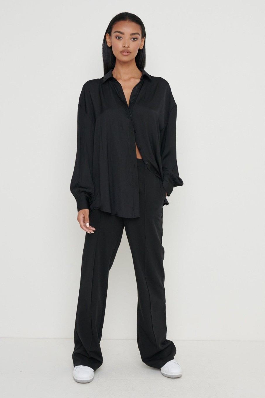 Clothing Pretty Lavish | Amira Satin Shirt Black