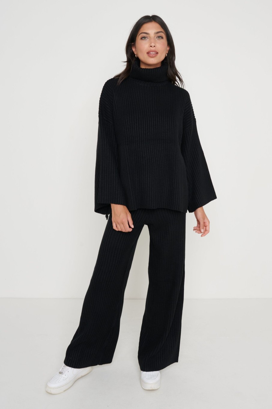 Clothing Pretty Lavish | Lina Ribbed Trousers Black