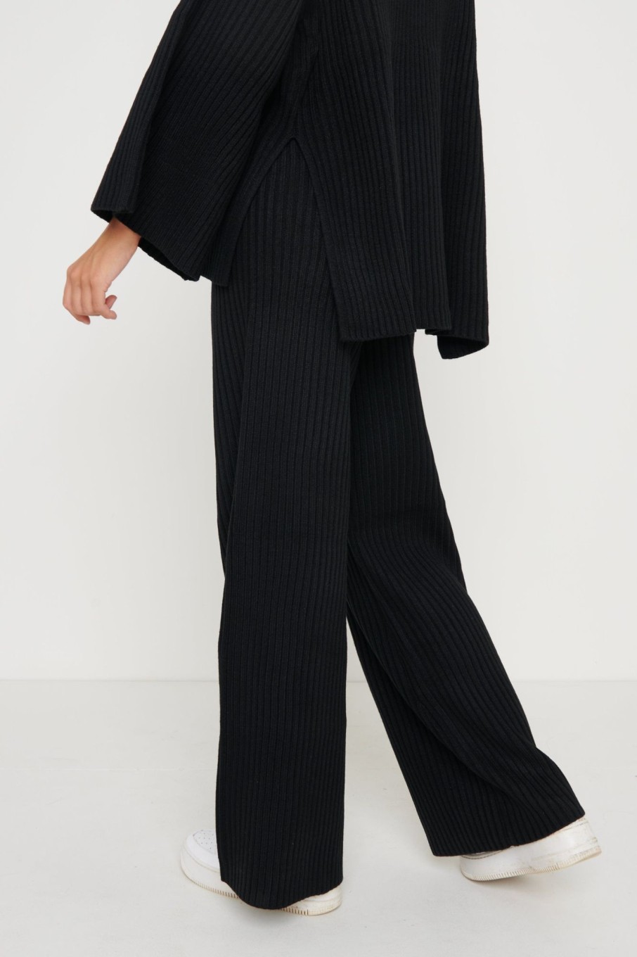 Clothing Pretty Lavish | Lina Ribbed Trousers Black