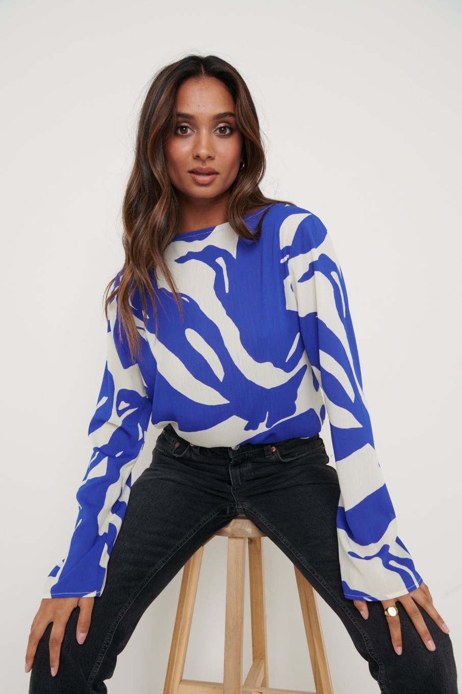 Clothing Pretty Lavish | Taylor Textured Printed Top Blue Abstract