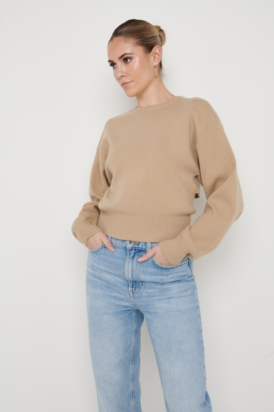 Clothing Pretty Lavish | Nola Knitted Tie Back Jumper Beige