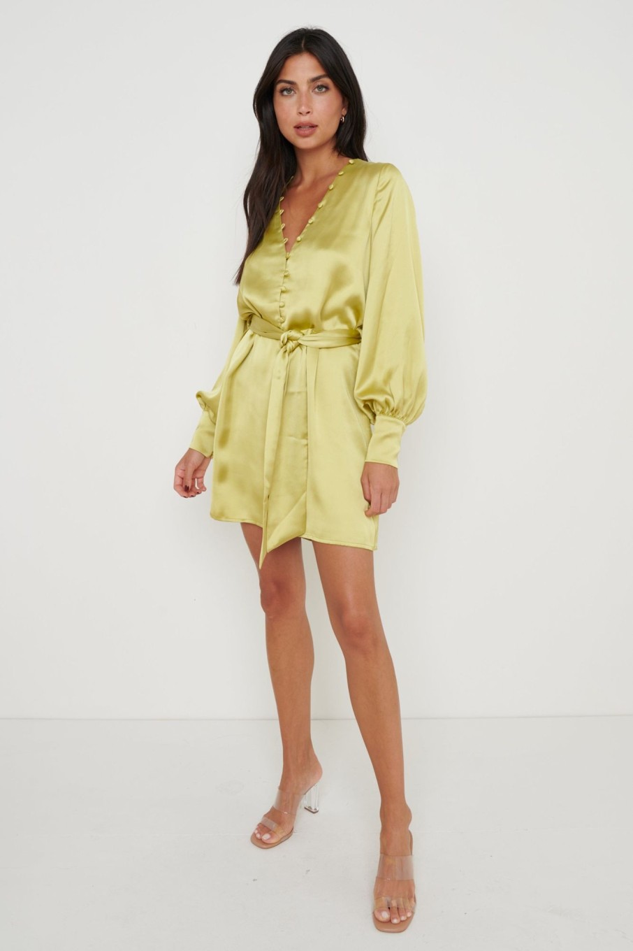 Clothing Pretty Lavish | Remi Button Down Mini Dress Chartreuse