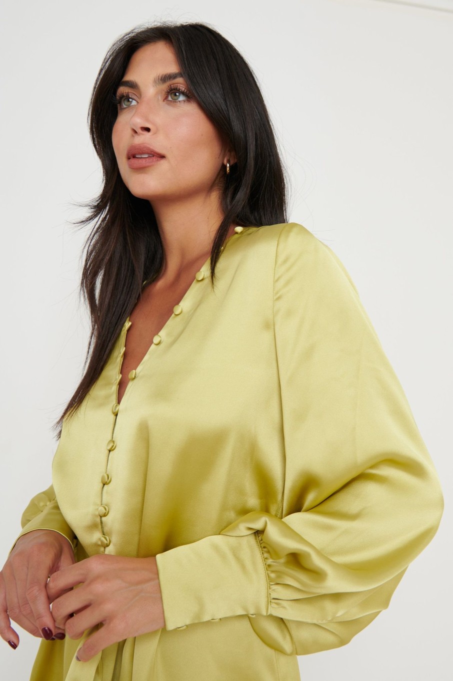 Clothing Pretty Lavish | Remi Button Down Mini Dress Chartreuse