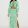 Clothing Pretty Lavish | Bec Ruched Waist Midaxi Skirt Green Abstract Floral