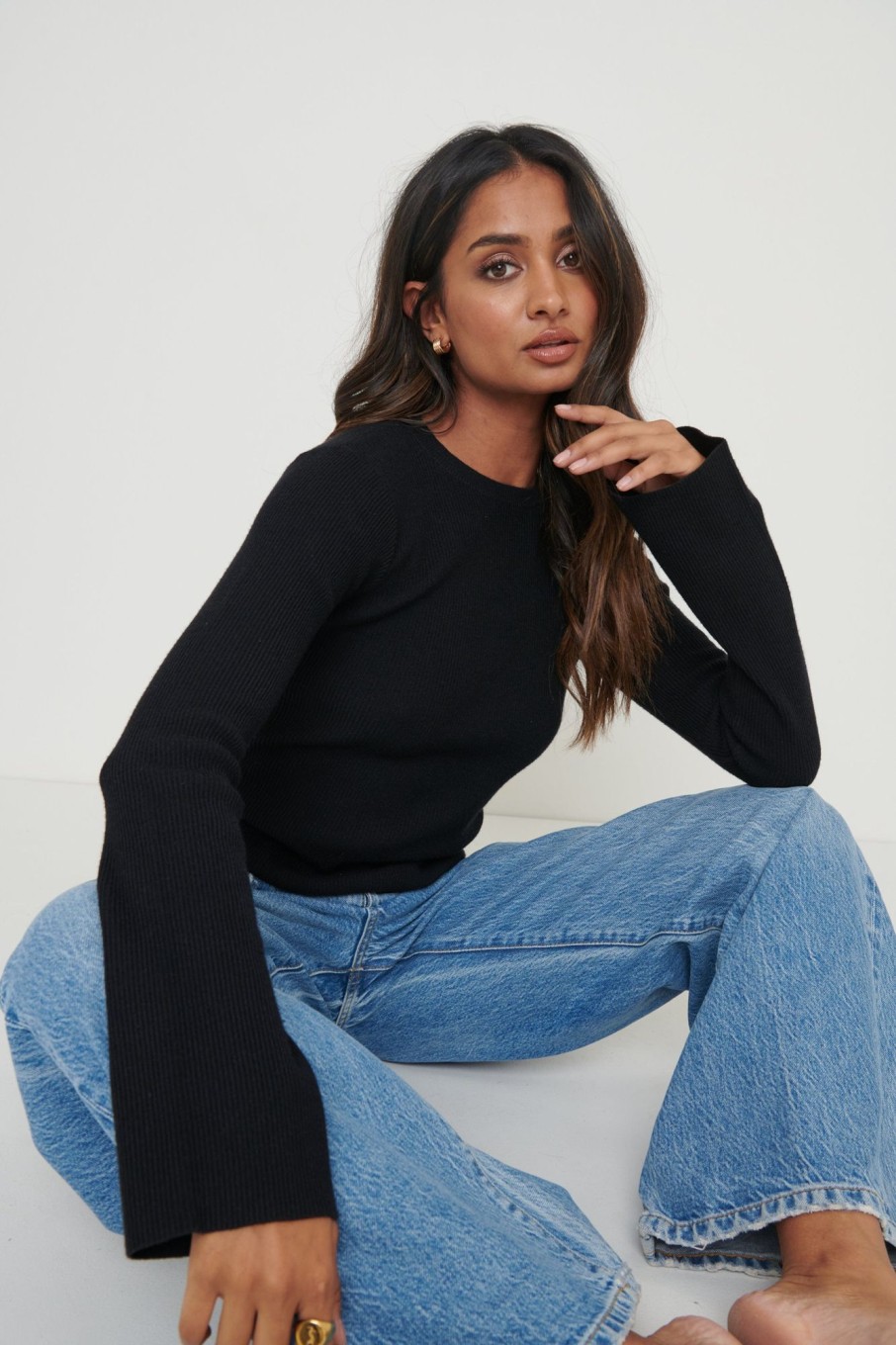 Clothing Pretty Lavish | Jayla Long Sleeve Knit Top Black