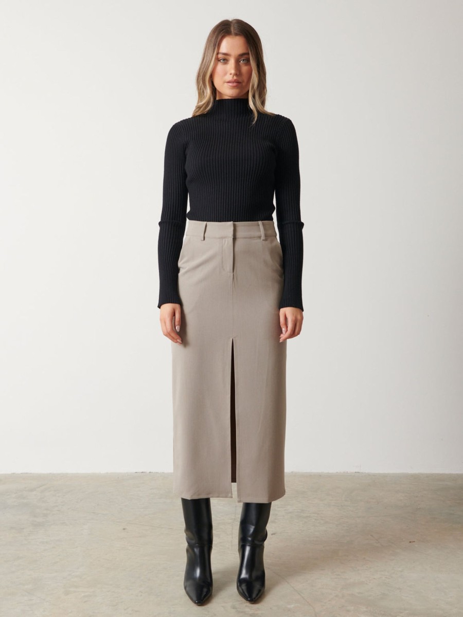 Clothing Pretty Lavish | Frankie Tailored Midaxi Skirt Taupe