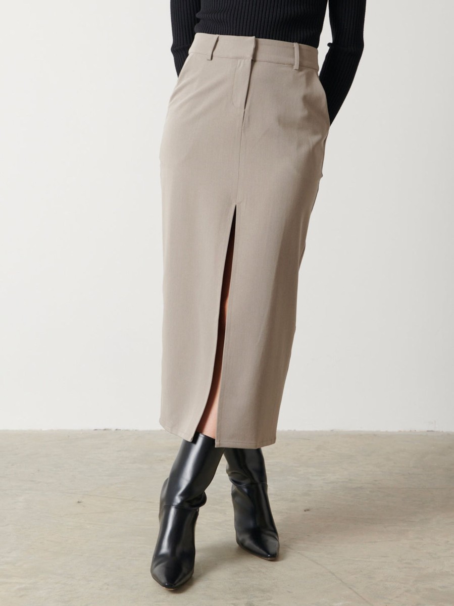 Clothing Pretty Lavish | Frankie Tailored Midaxi Skirt Taupe