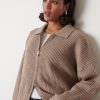 Clothing Pretty Lavish | Carla Zipped Knit Jumper Brown