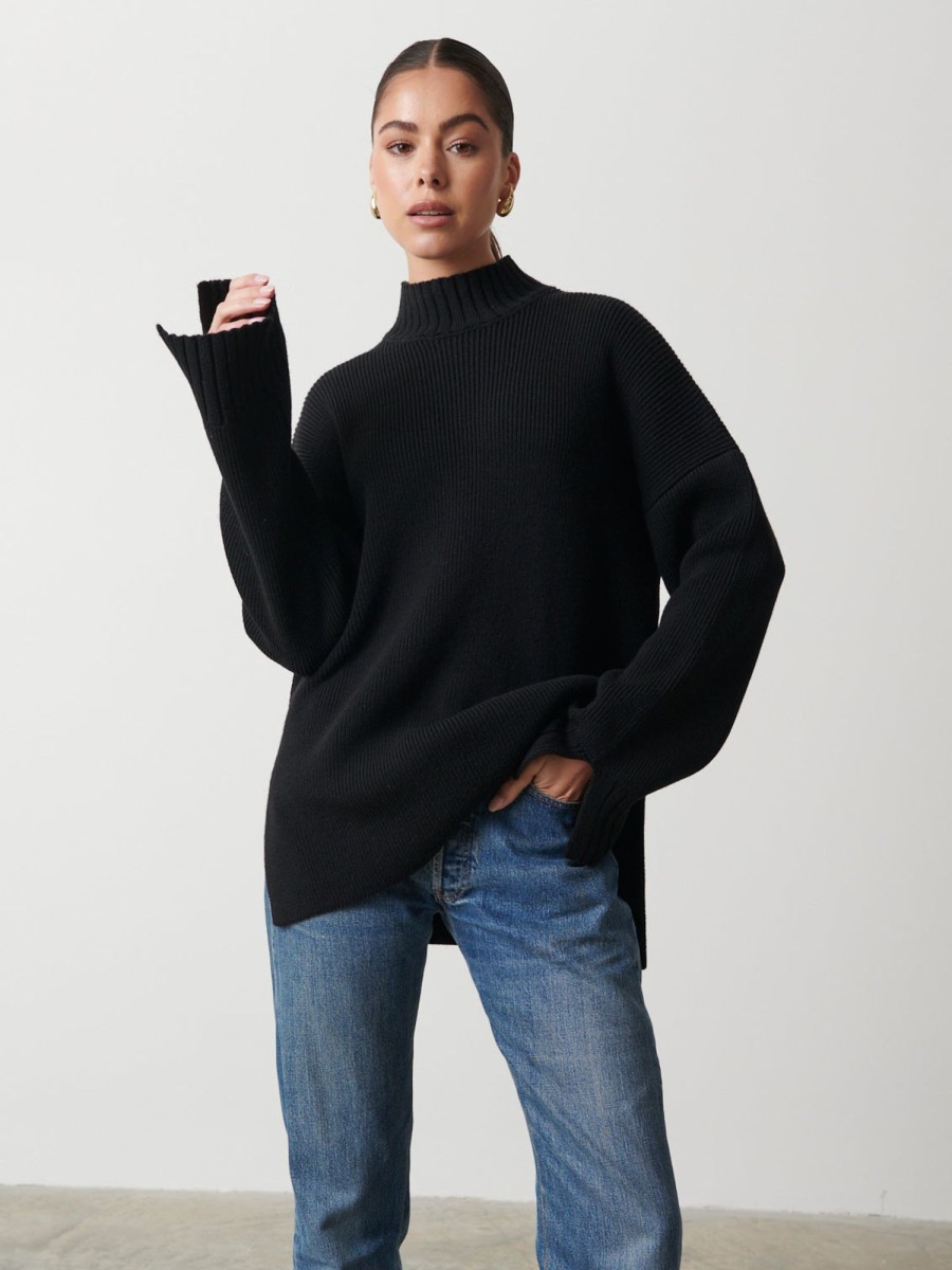 Clothing Pretty Lavish | Amory Grown Neck Knit Jumper Black