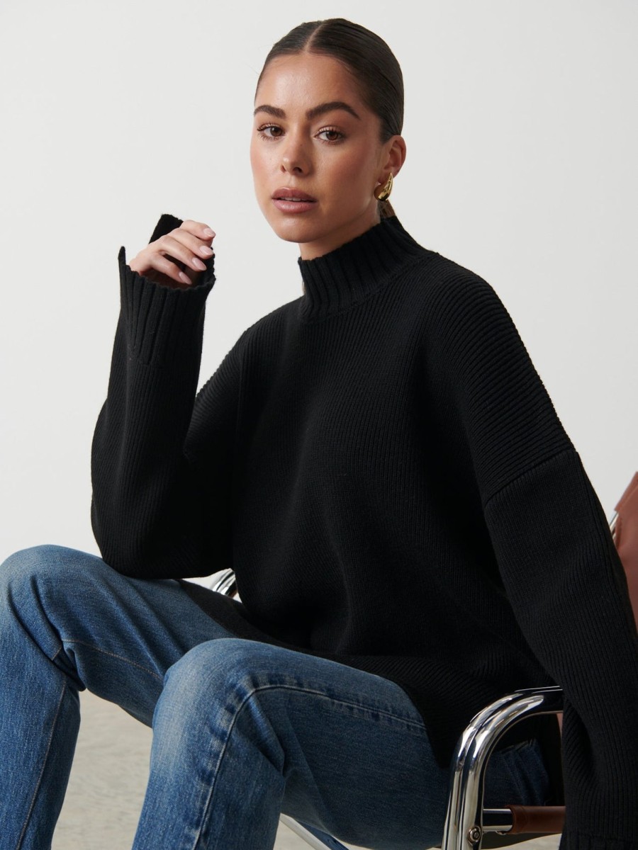 Clothing Pretty Lavish | Amory Grown Neck Knit Jumper Black