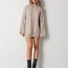 Clothing Pretty Lavish | Caprice Cable Knit Roll Neck Jumper Beige