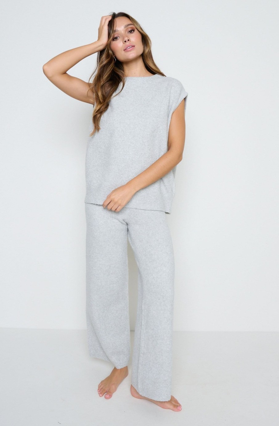 Clothing Pretty Lavish | Millie Knit Trousers Grey