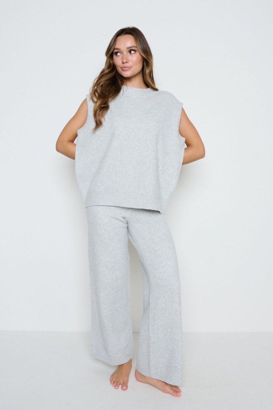 Clothing Pretty Lavish | Millie Knit Trousers Grey